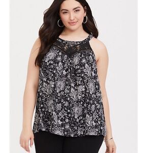 Torrid lace yolk sleeveless floral blouse
